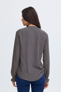 Fransa FrFlowy Desert Taupe Abstract Printed V-Neck Top