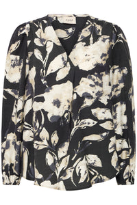Fransa FrAriana Black Floral V-Neck Blouse