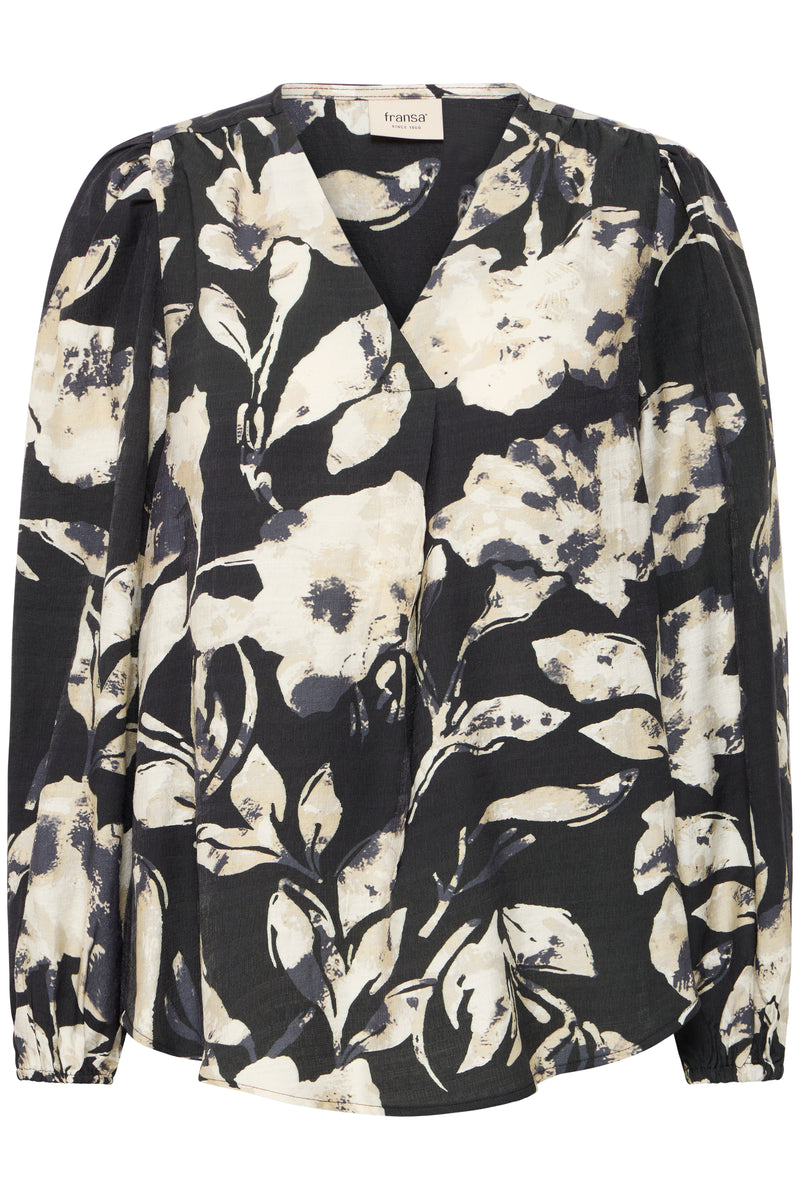 Fransa FrAriana Black Floral V-Neck Blouse