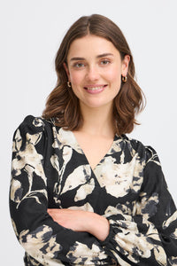 Fransa FrAriana Black Floral V-Neck Blouse