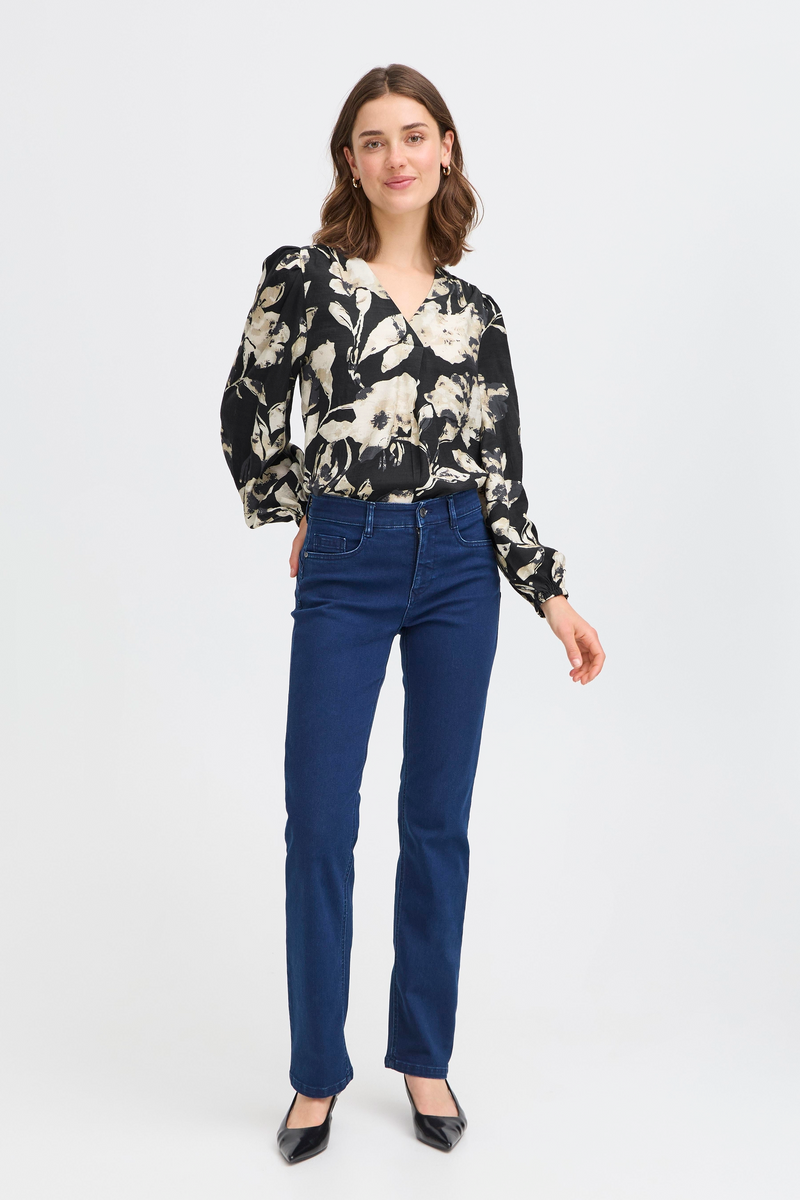 Fransa FrAriana Black Floral V-Neck Blouse