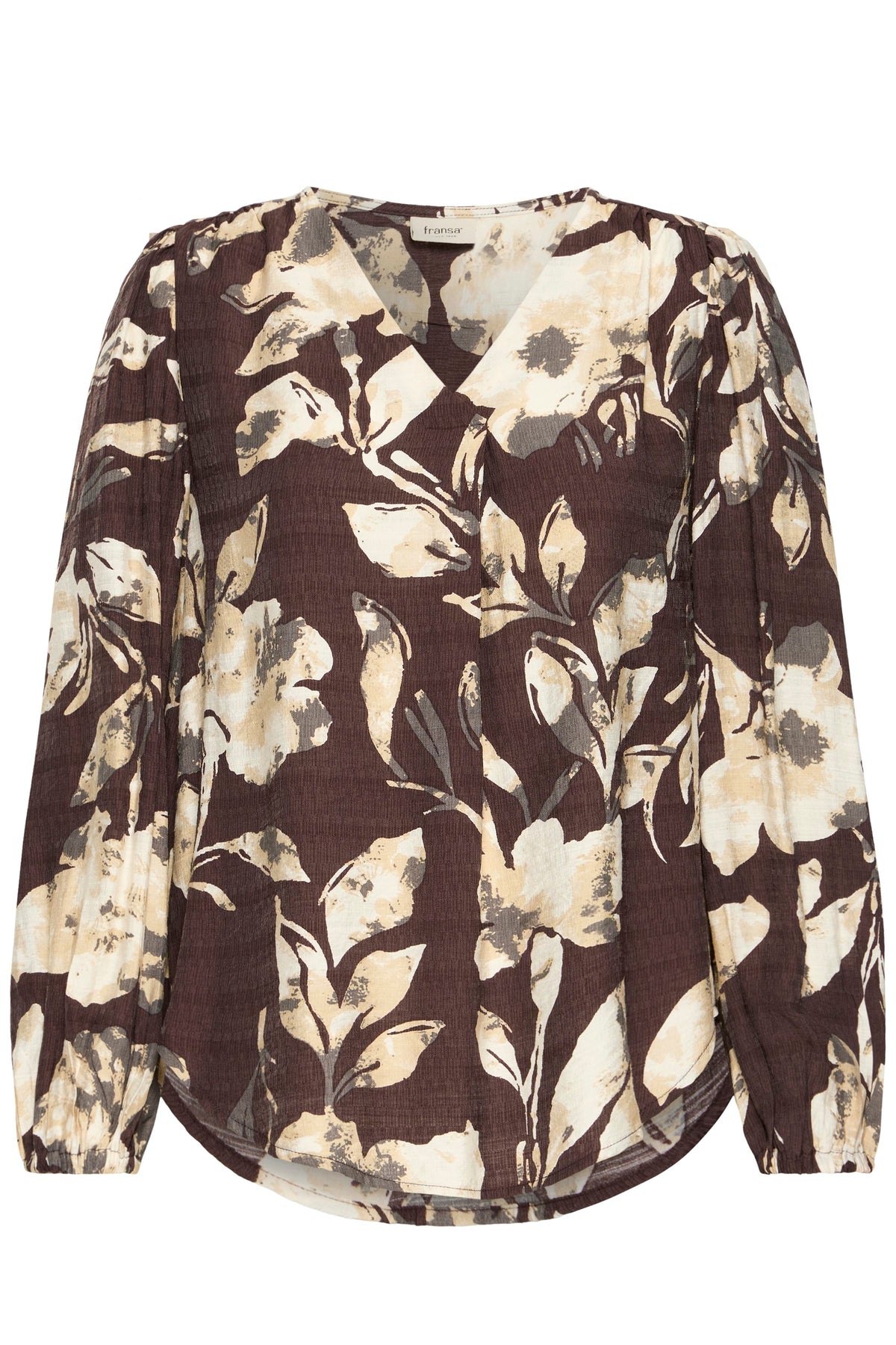 Fransa FrAriana Fudge Burgundy Floral V-Neck Blouse