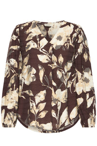 Fransa FrAriana Fudge Burgundy Floral V-Neck Blouse