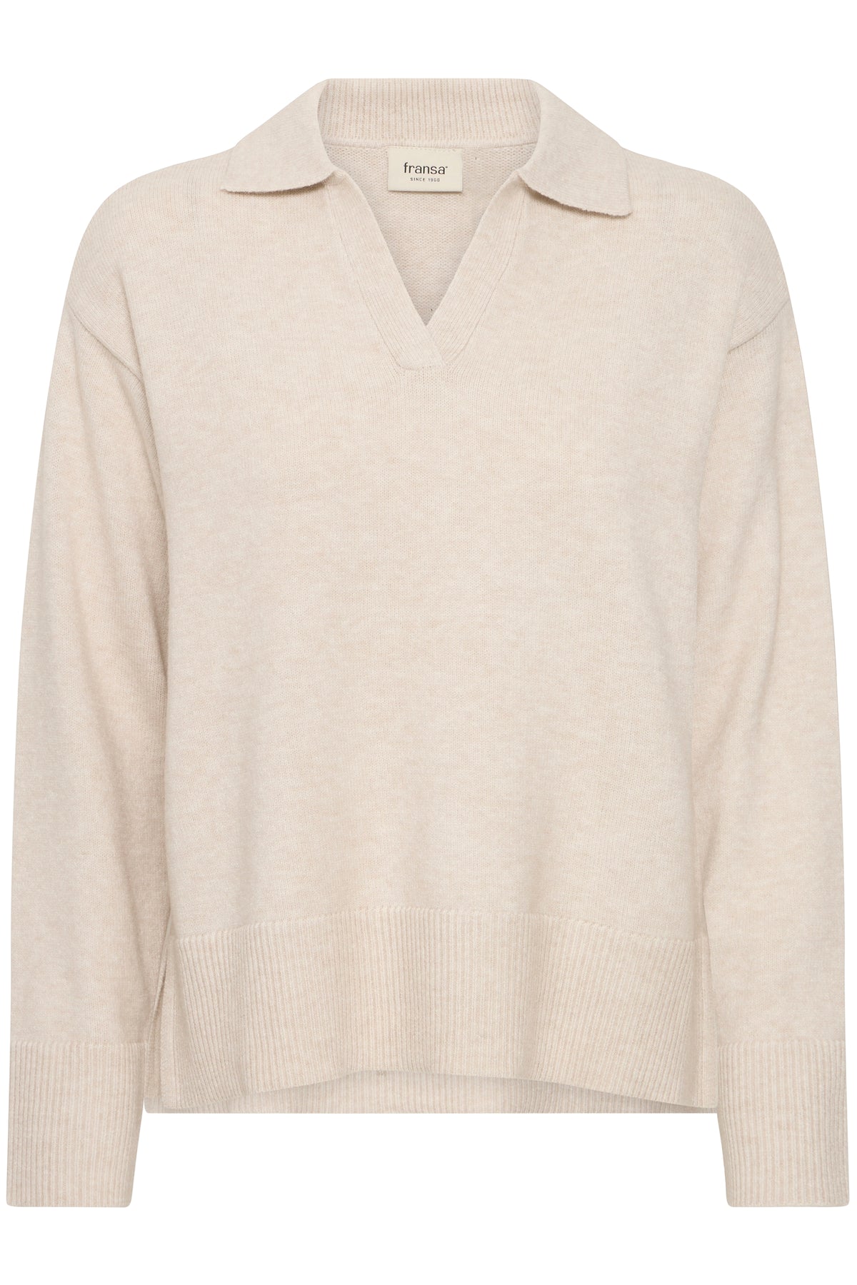 Fransa FrBitte Limestone Melange V-Neck Collar Knit