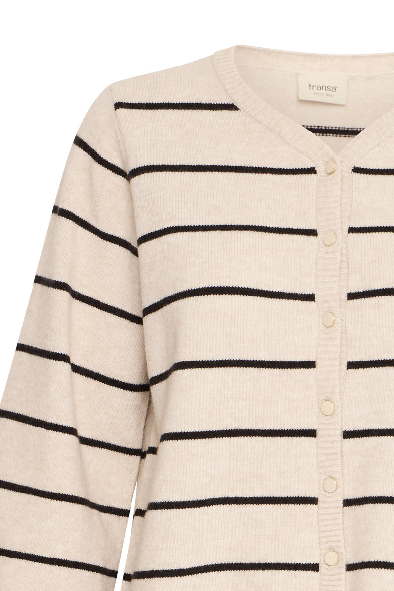 Fransa Frbitte Limestone Melange/Black Stripe Supersoft Cardigan