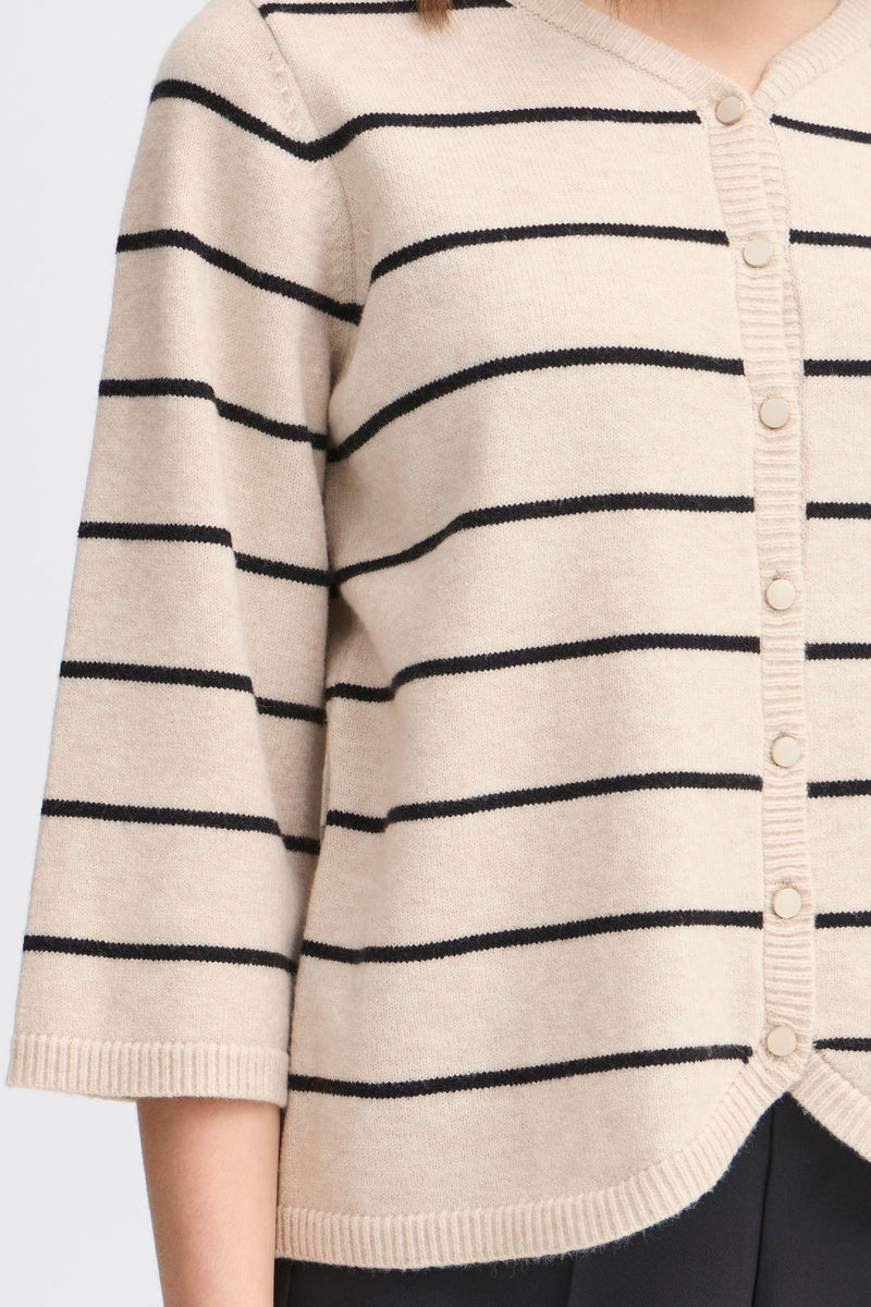 Fransa Frbitte Limestone Melange/Black Stripe Supersoft Cardigan