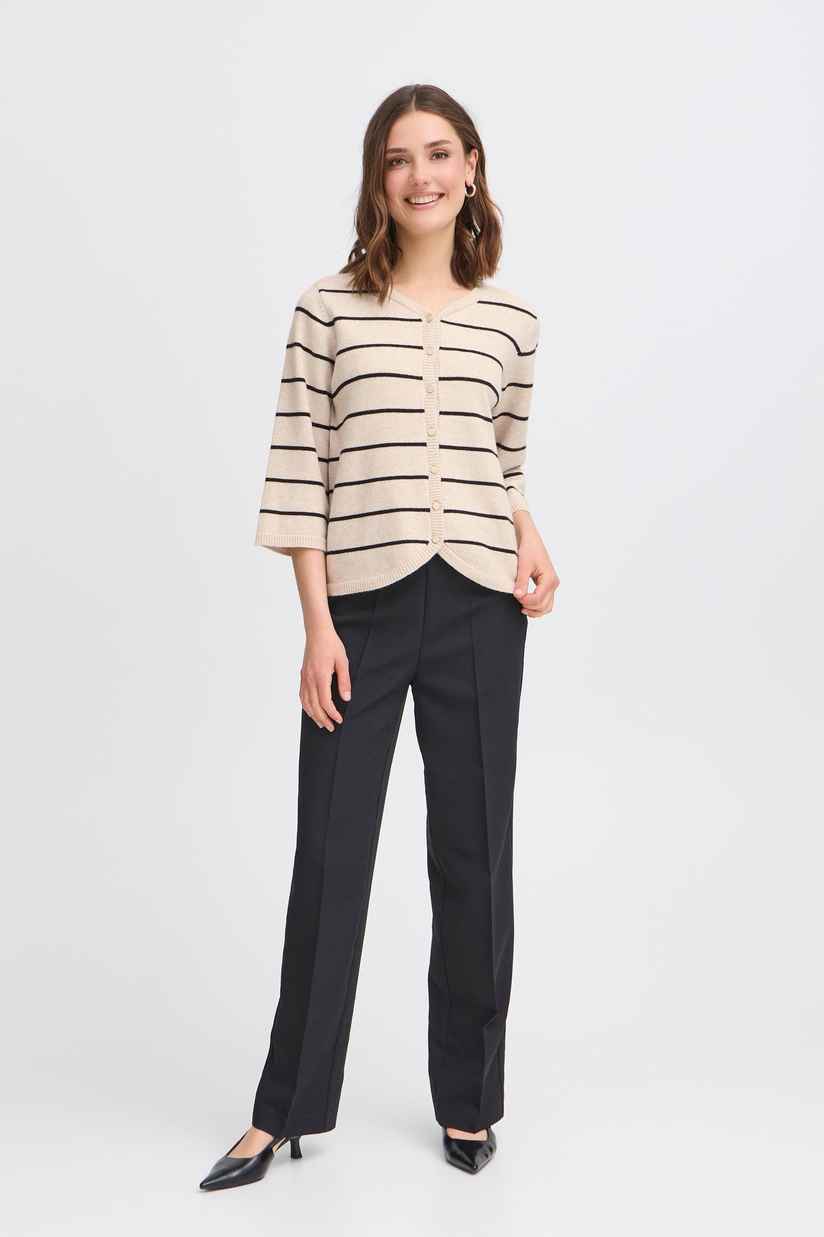 Fransa Frbitte Limestone Melange/Black Stripe Supersoft Cardigan