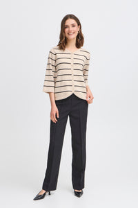 Fransa Frbitte Limestone Melange/Black Stripe Supersoft Cardigan