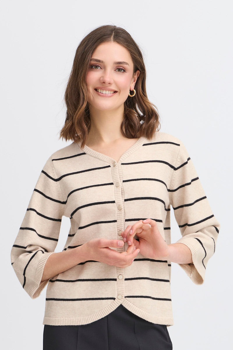 Fransa Frbitte Limestone Melange/Black Stripe Supersoft Cardigan