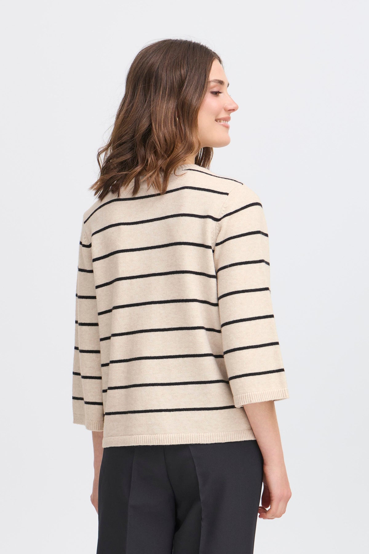 Fransa Frbitte Limestone Melange/Black Stripe Supersoft Cardigan