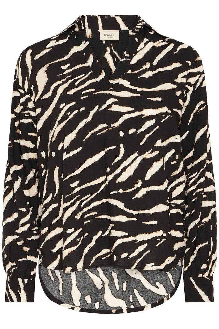 Fransa FrFlowy Black Abstract Printed V-Neck Blouse