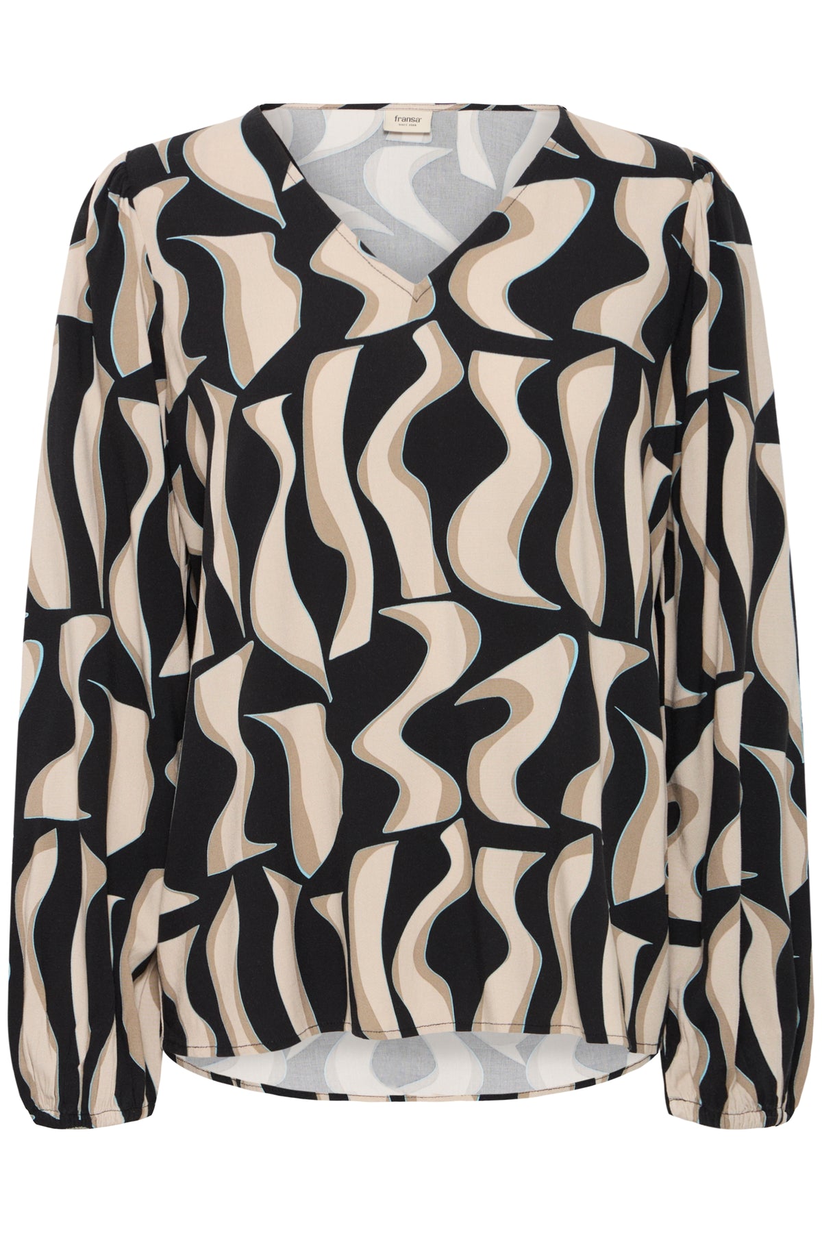 Fransa FrJustini Black Abstract Printed V-Neck Blouse