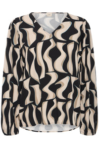 Fransa FrJustini Black Abstract Printed V-Neck Blouse
