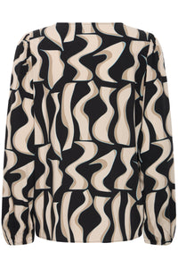 Fransa FrJustini Black Abstract Printed V-Neck Blouse