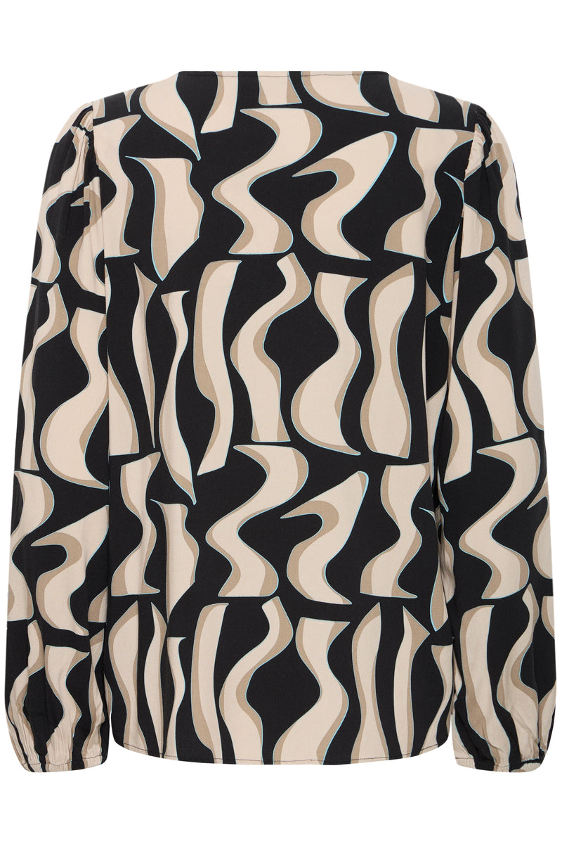 Fransa FrJustini Black Abstract Printed V-Neck Blouse