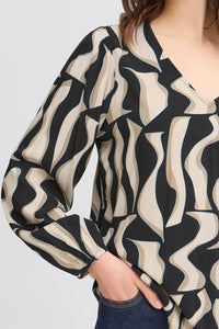 Fransa FrJustini Black Abstract Printed V-Neck Blouse