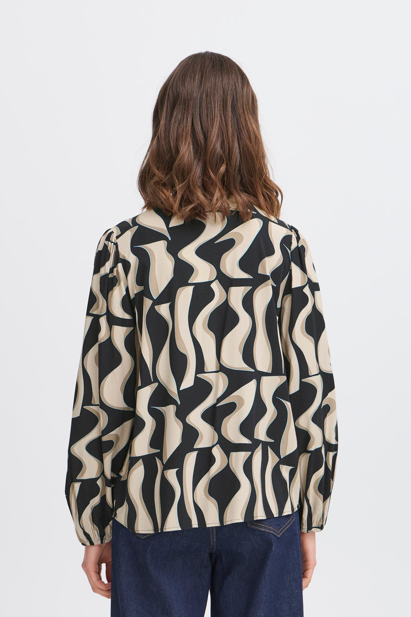 Fransa FrJustini Black Abstract Printed V-Neck Blouse