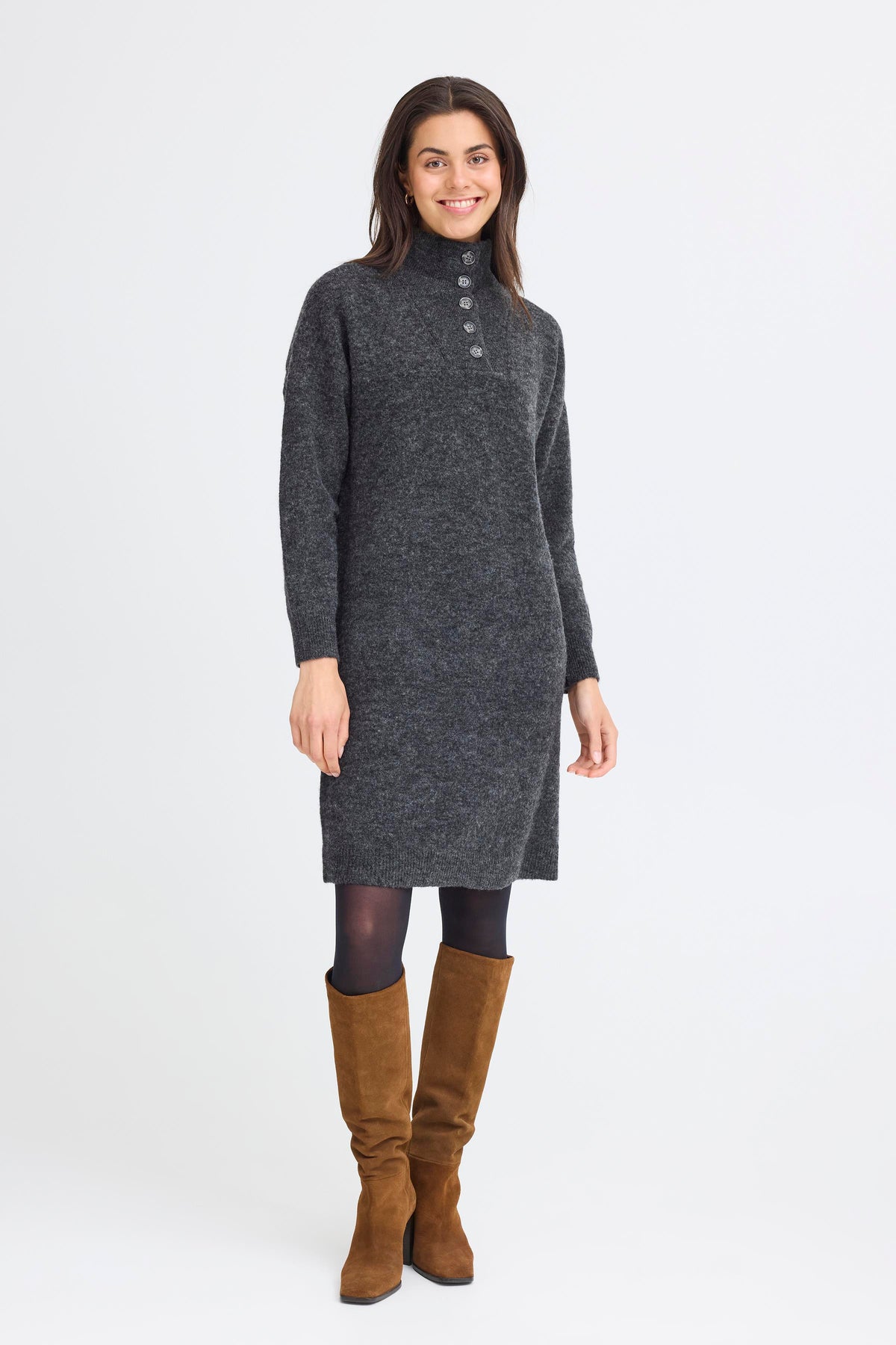 Fransa Frsanny Charcoal Grey Melange Knitted Jumper Dress