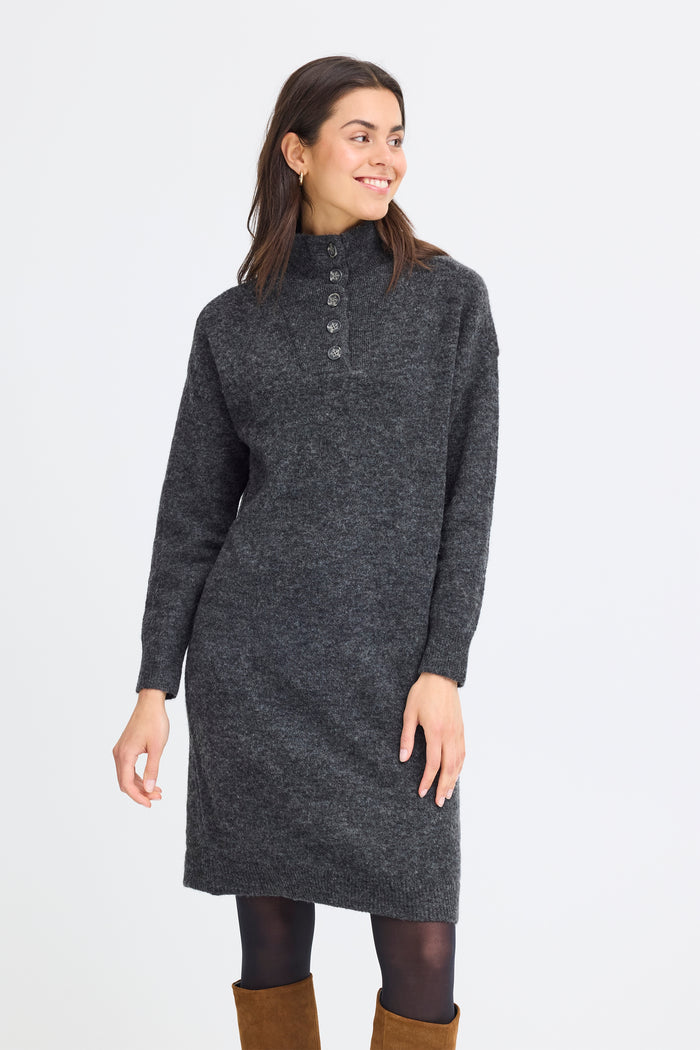 Fransa Frsanny Charcoal Grey Melange Knitted Jumper Dress