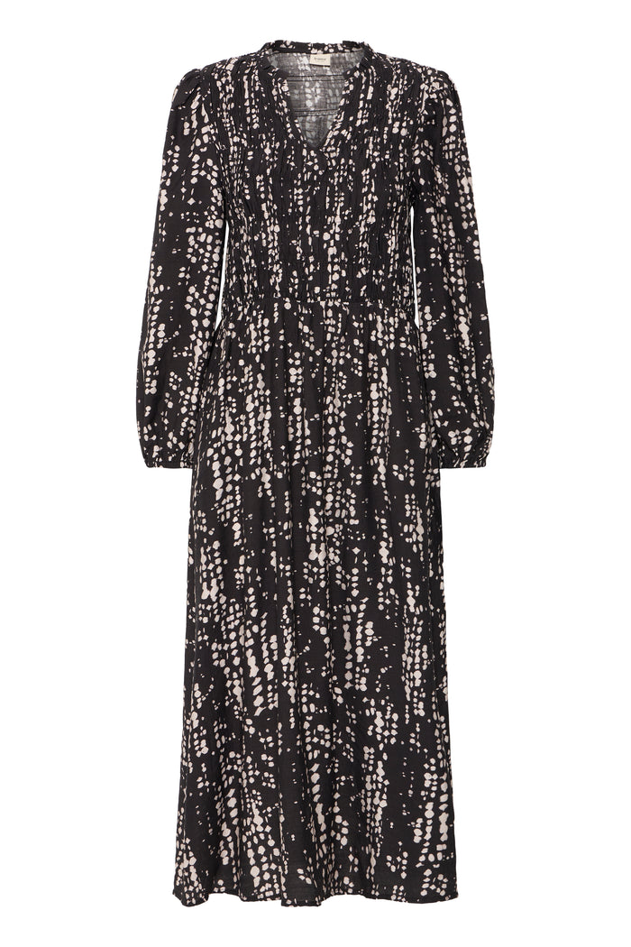 Fransa FrAriana Black Abstract Elasticated Waist Midi Dress, 20617074