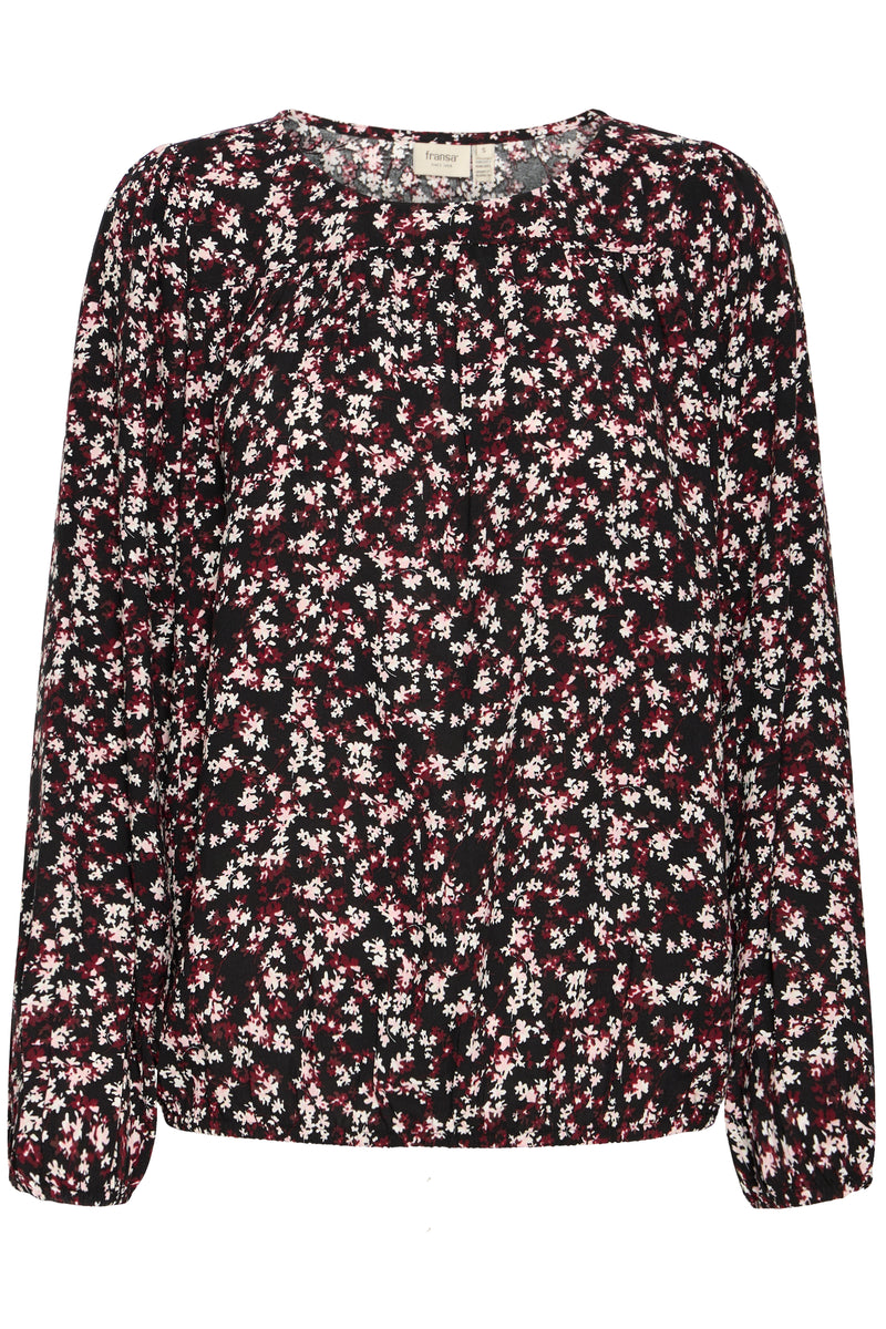Fransa FrKiki Dainty Floral Baby Pink/Burgundy Blouse, 20617101