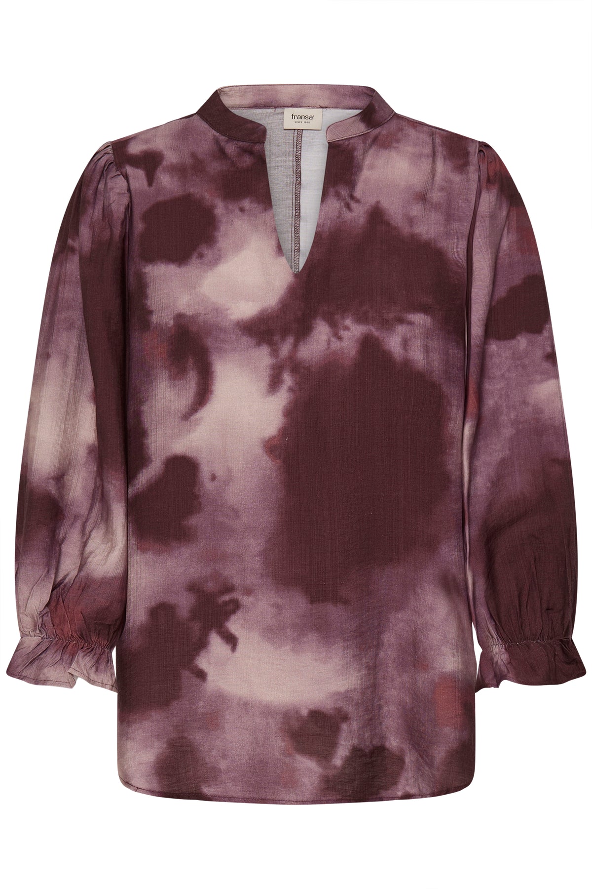 Fransa FrLainey Fudge Burgundy Abstract Printed V-Neck Top, 20617197
