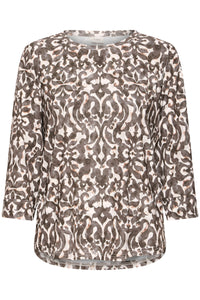 Fransa FrSeen Smokey Olive Abstract Print 3/4 Sleeve Top, 20617416