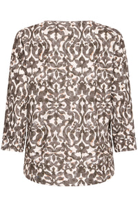 Fransa FrSeen Smokey Olive Abstract Print 3/4 Sleeve Top, 20617416