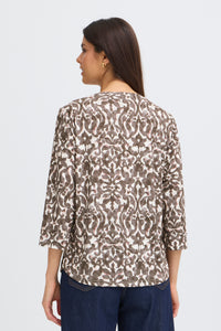 Fransa FrSeen Smokey Olive Abstract Print 3/4 Sleeve Top, 20617416