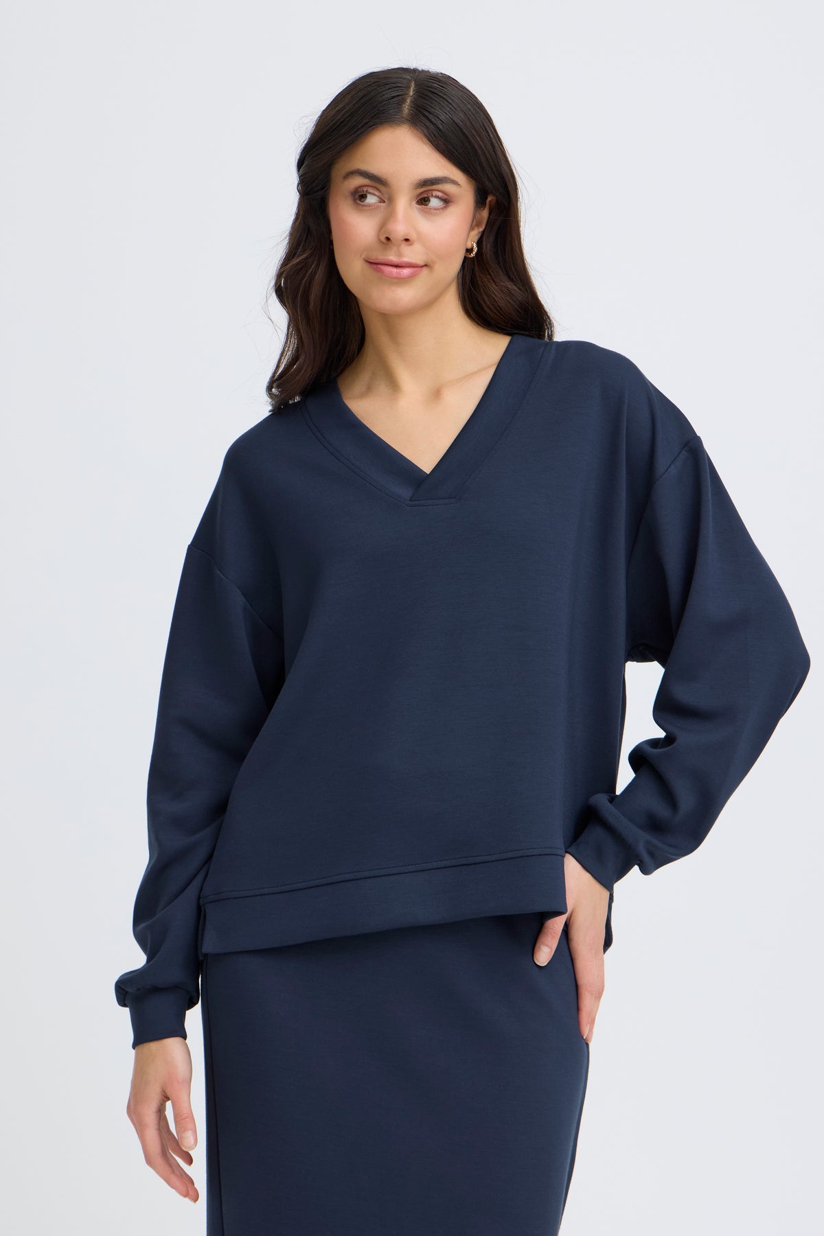 Fransa FrAurora Navy Blazer Modal Oversized V-Neck Top, 20617552