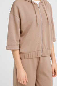 Fransa FrAurora Modal Taupe 3/4 Sleeve Zip Hoodie, 20617574