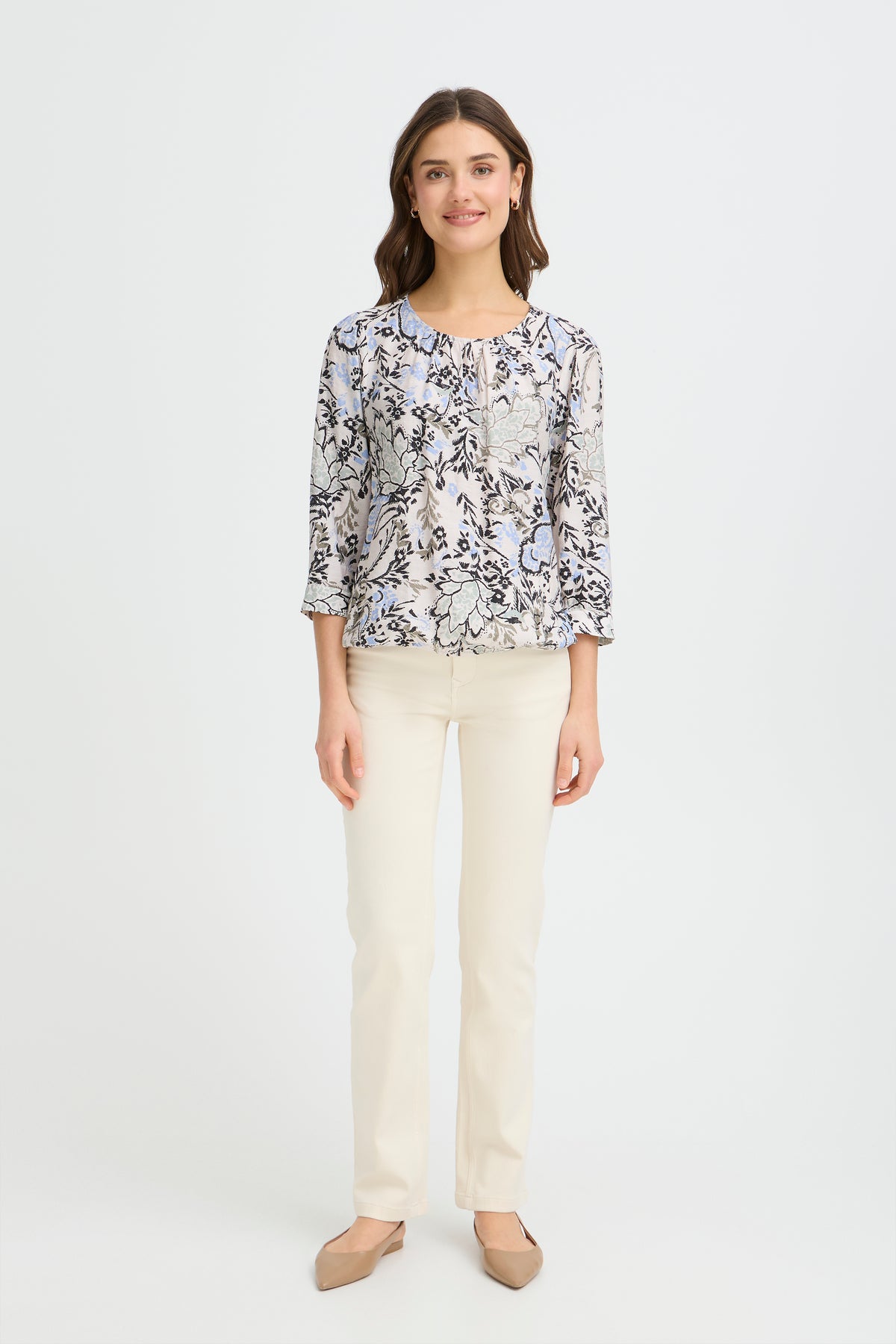 Fransa FrAriana Sage Green Floral Elasticated Waistband Blouse