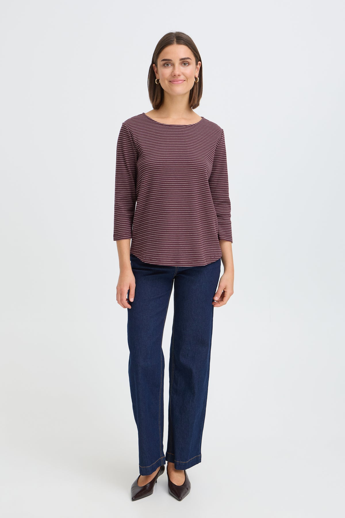Fransa FrJorelia Port Royale Stripe Long Sleeve Dipped Hem Top, 20618224