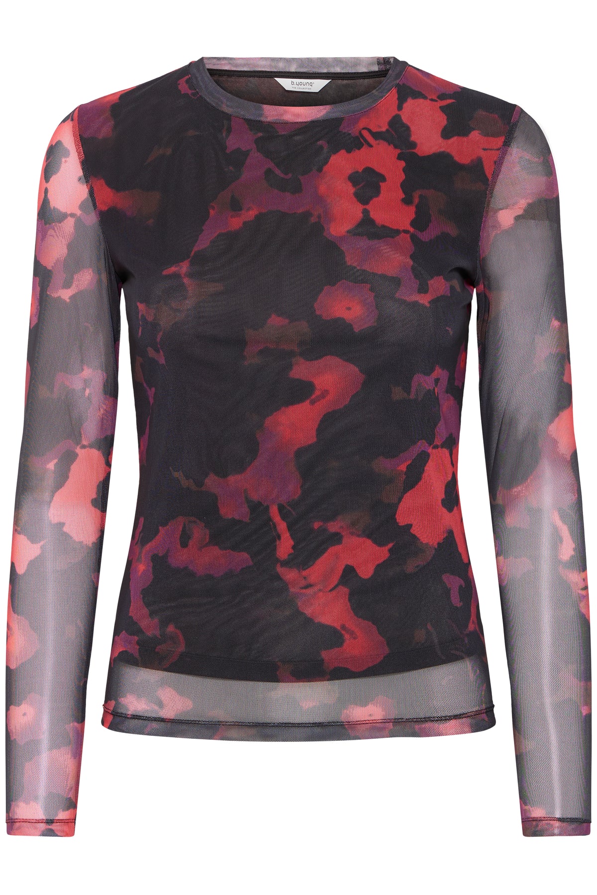 B.Young Bypaloma Barbados Burgundy Red Printed Long Sleeve Mesh Top