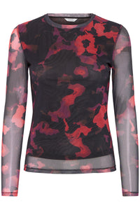 B.Young Bypaloma Barbados Burgundy Red Printed Long Sleeve Mesh Top