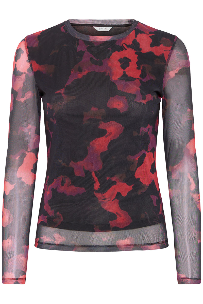 B.Young Bypaloma Barbados Burgundy Red Printed Long Sleeve Mesh Top