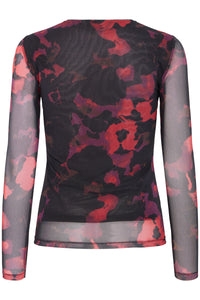 B.Young Bypaloma Barbados Burgundy Red Printed Long Sleeve Mesh Top