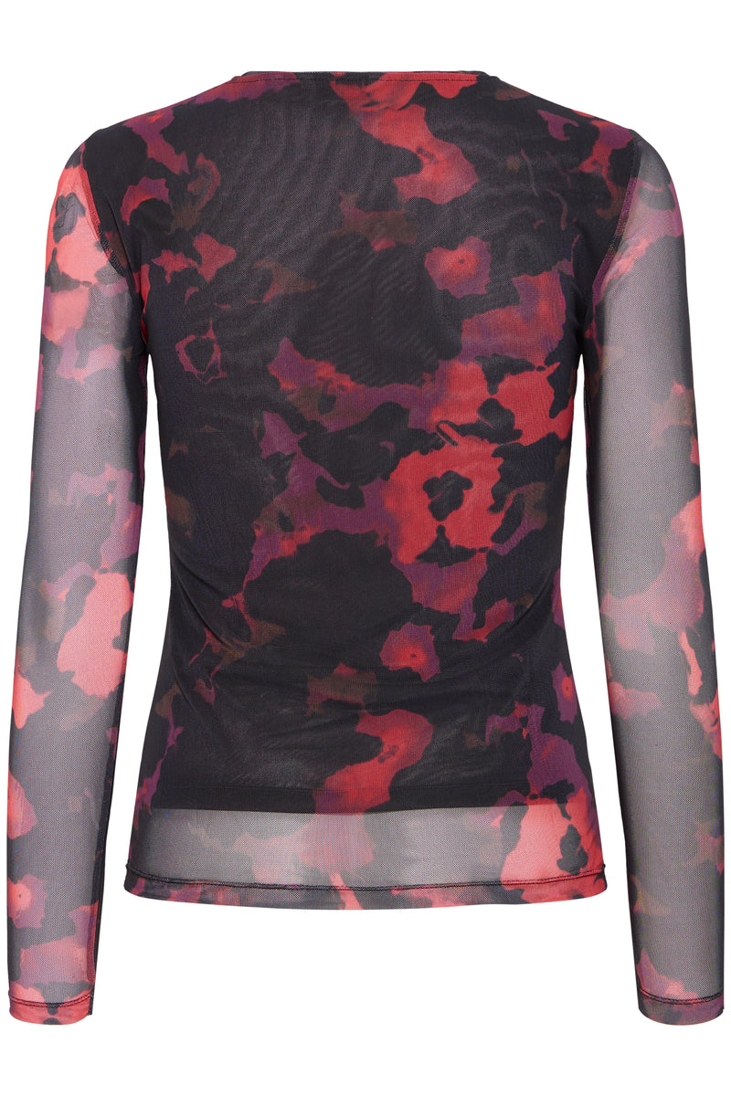 B.Young Bypaloma Barbados Burgundy Red Printed Long Sleeve Mesh Top