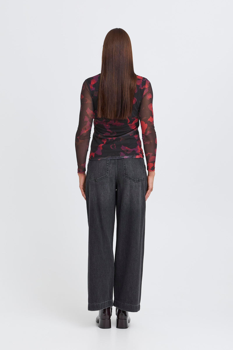 B.Young Bypaloma Barbados Burgundy Red Printed Long Sleeve Mesh Top