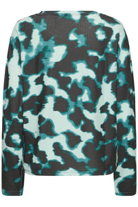 B.Young ByPieta Blurry Green Abstract Printed Knitted Pullover