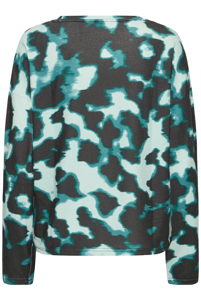 B.Young ByPieta Blurry Green Abstract Printed Knitted Pullover