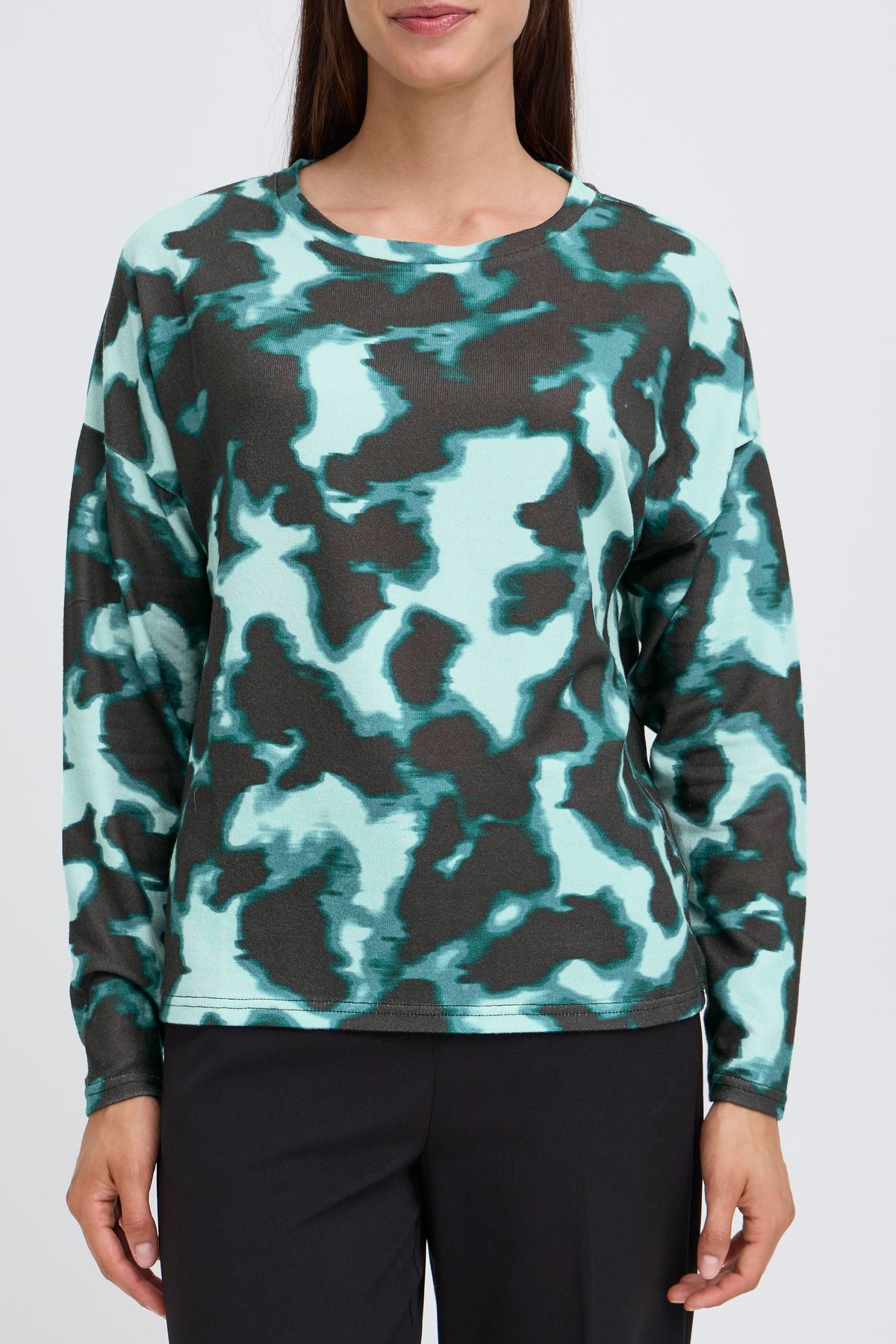 B.Young ByPieta Blurry Green Abstract Printed Knitted Pullover