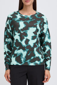 B.Young ByPieta Blurry Green Abstract Printed Knitted Pullover