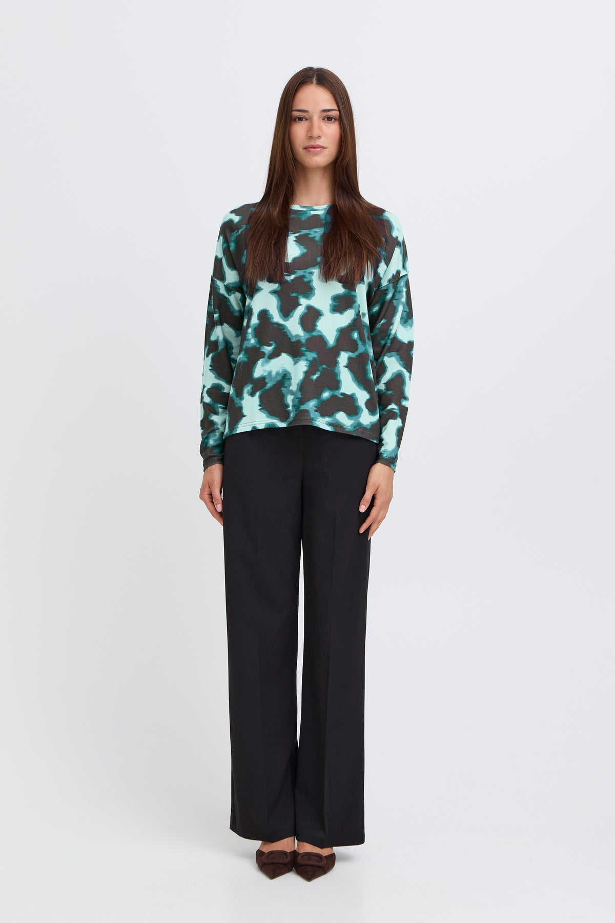 B.Young ByPieta Blurry Green Abstract Printed Knitted Pullover