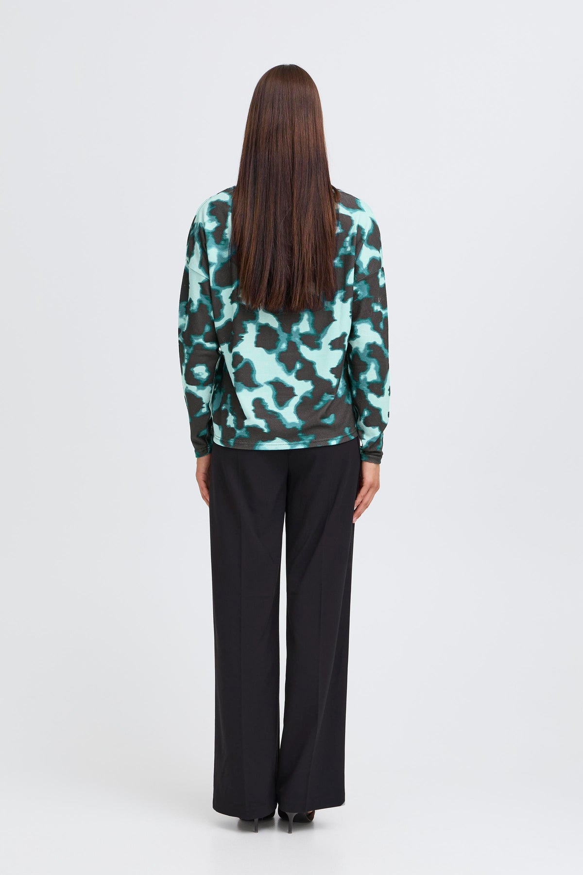 B.Young ByPieta Blurry Green Abstract Printed Knitted Pullover