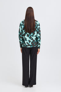 B.Young ByPieta Blurry Green Abstract Printed Knitted Pullover