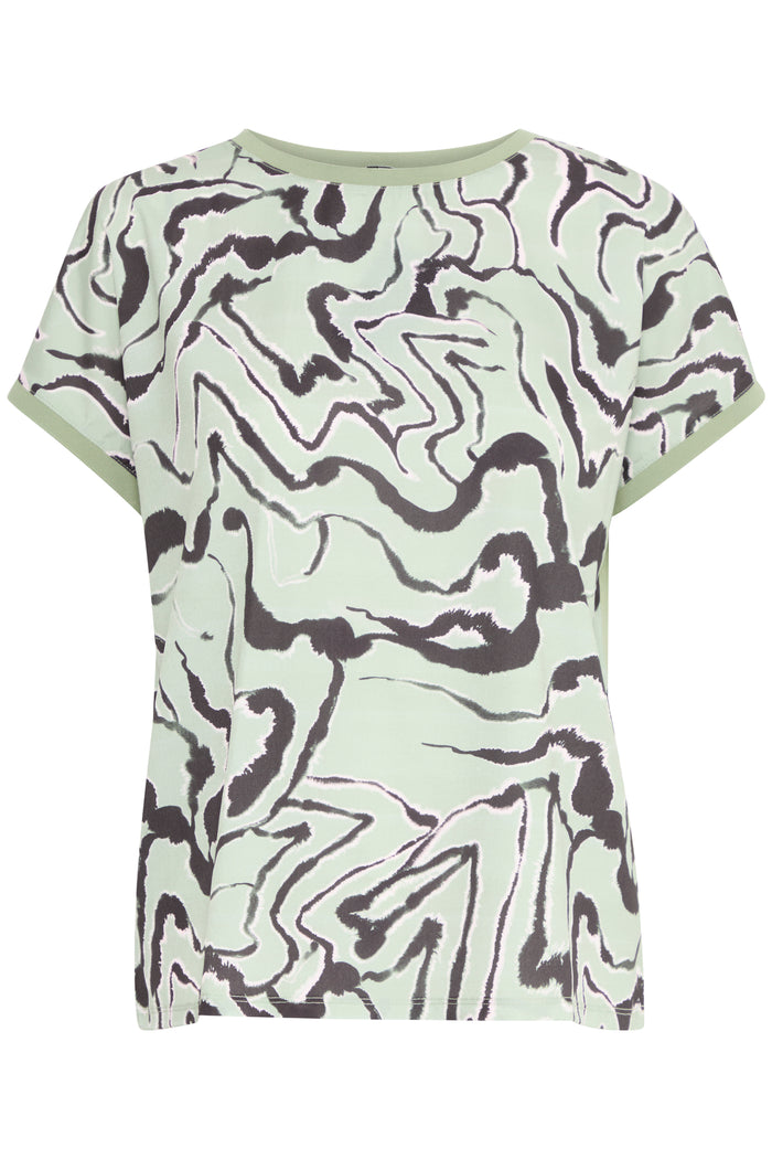 B.Young Bypanya Green Tea Abstract Printed Front T-Shirt, 20816337
