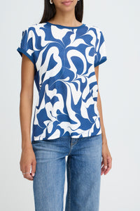B.Young ByPanya Medieval Blue Swirl Print Silky Front T-Shirt