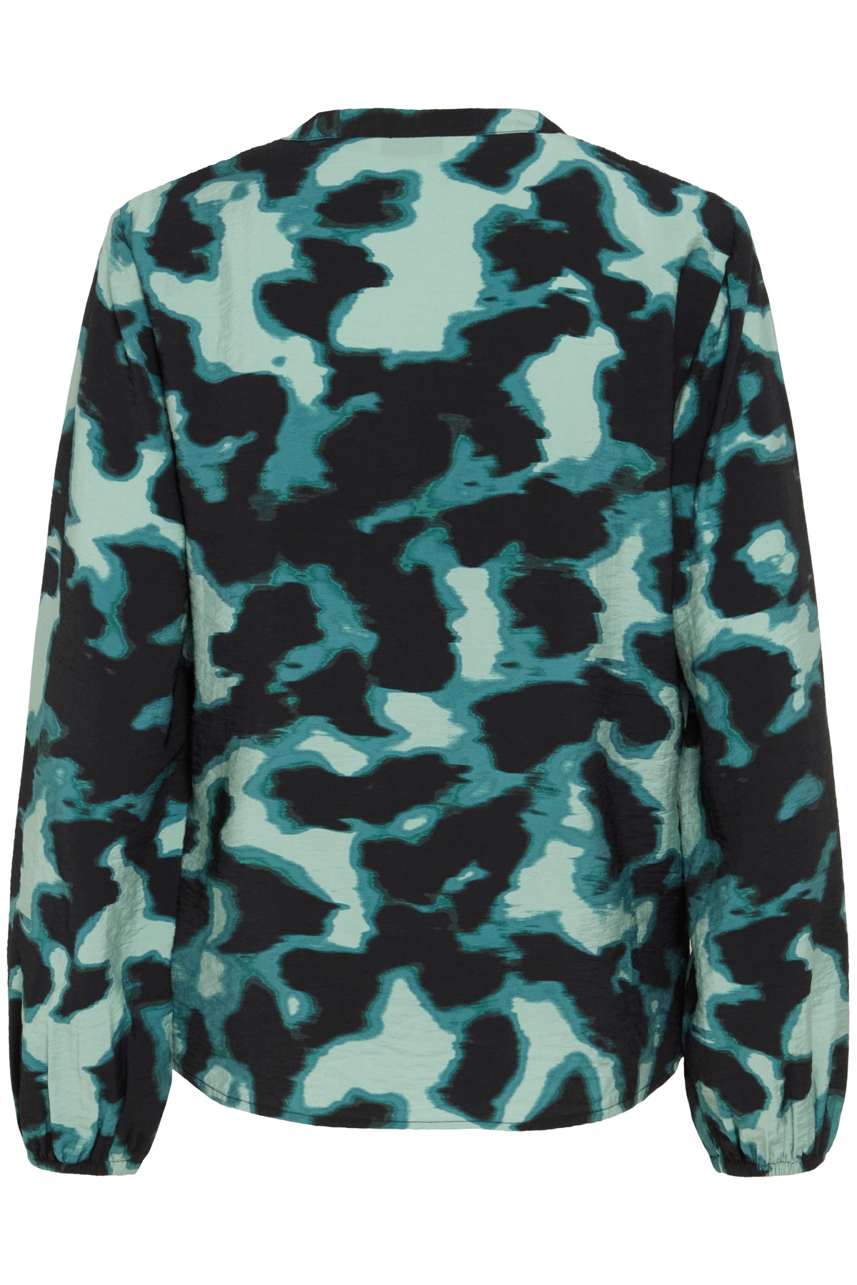 B.Young Byibine Blurry Green Abstract Printed V-Neck Blouse, 20817064