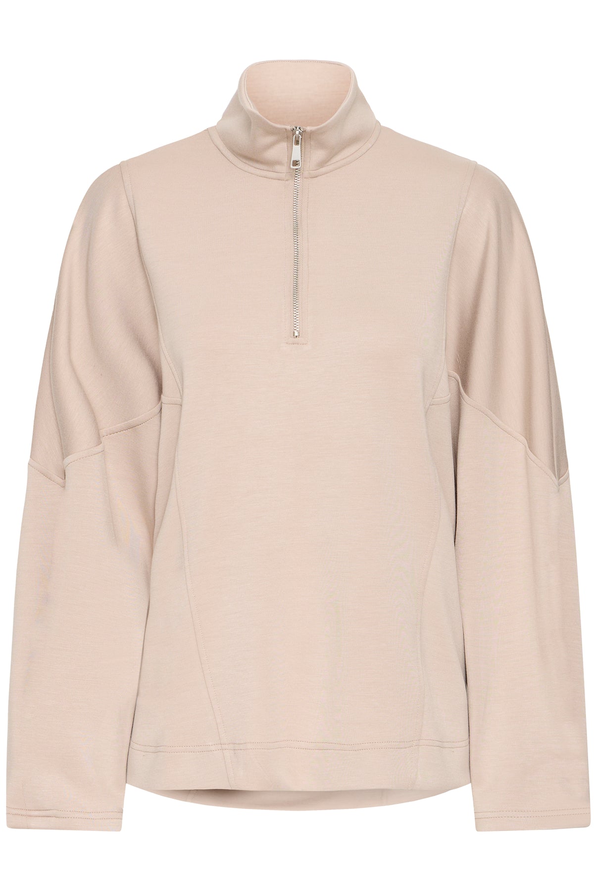 B.Young ByPusti String Beige Modal Oversized Half Zip Sweatshirt